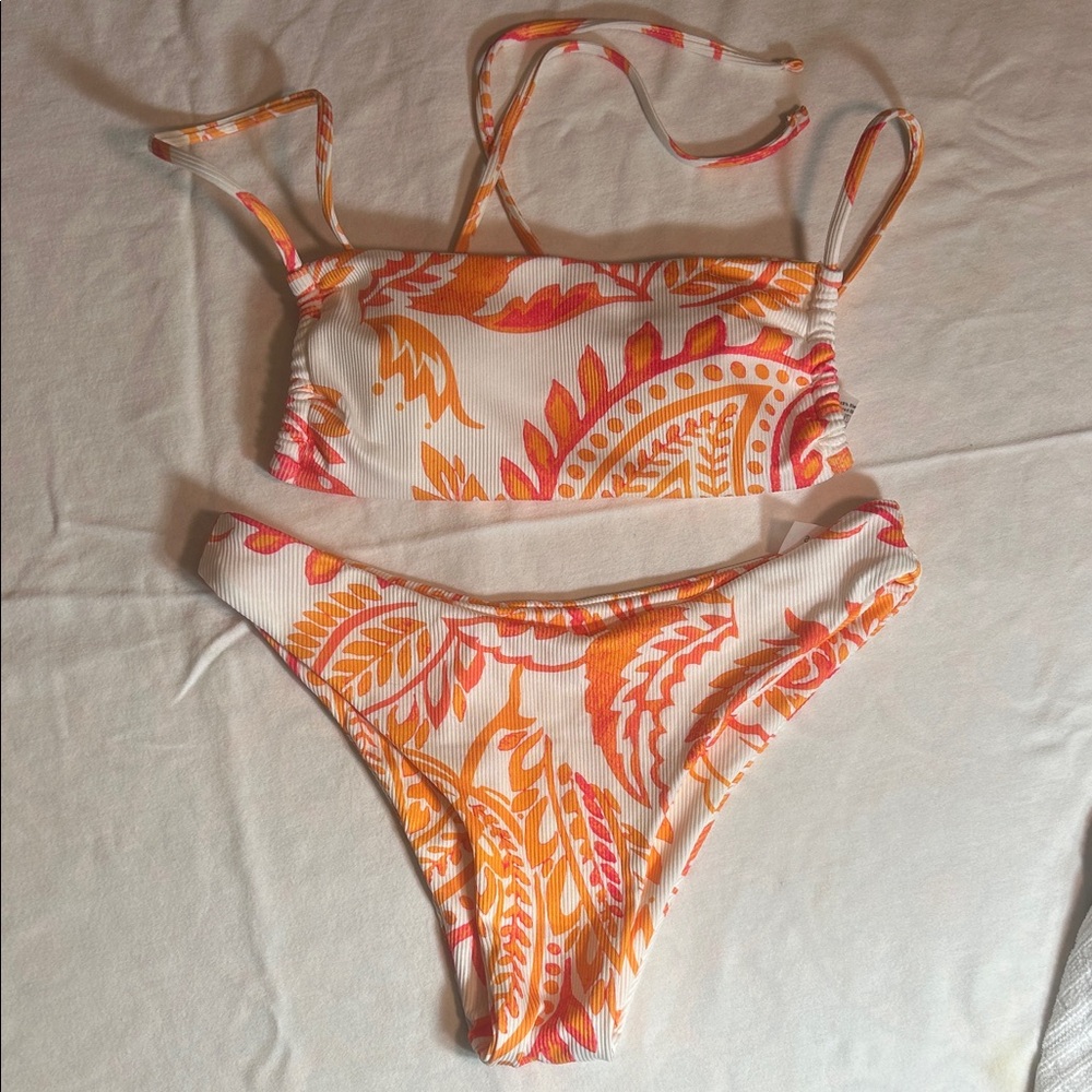 SHEIN Vibrant Orange and Pink Bikini Top
